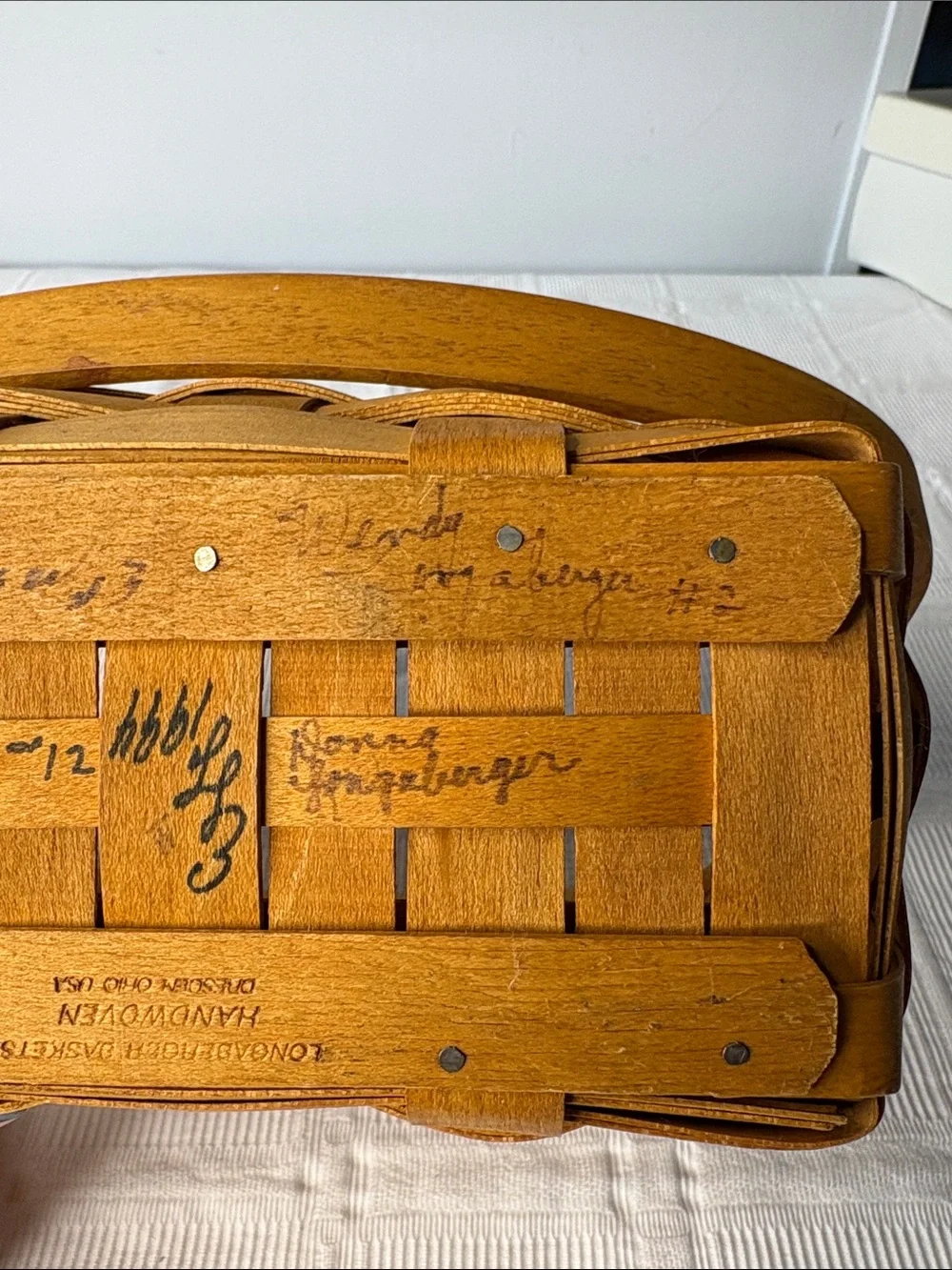 Vintage 1994 Longaberger Dresden Wooden Basket with Lid and 5 Signatures